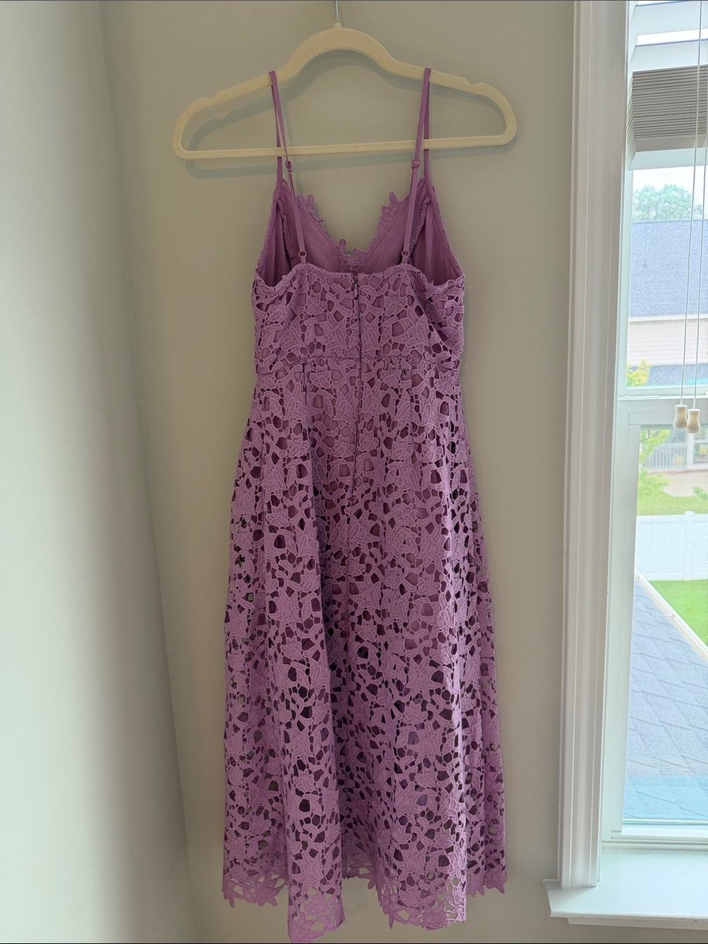ASTR Lavender Lace Midi Dress with Spaghetti Straps - Picture 2 of 4